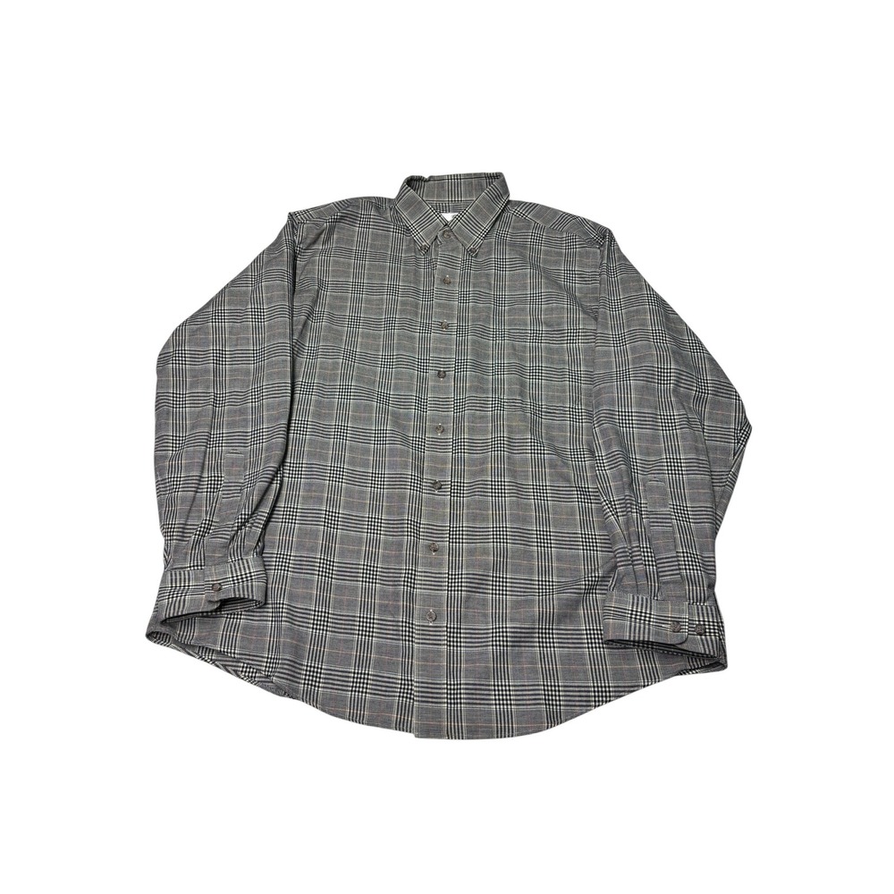 Viyella Mens XL Grey Glen Plaid Cotton Wool Blend Button Down Shirt Long Sleeve